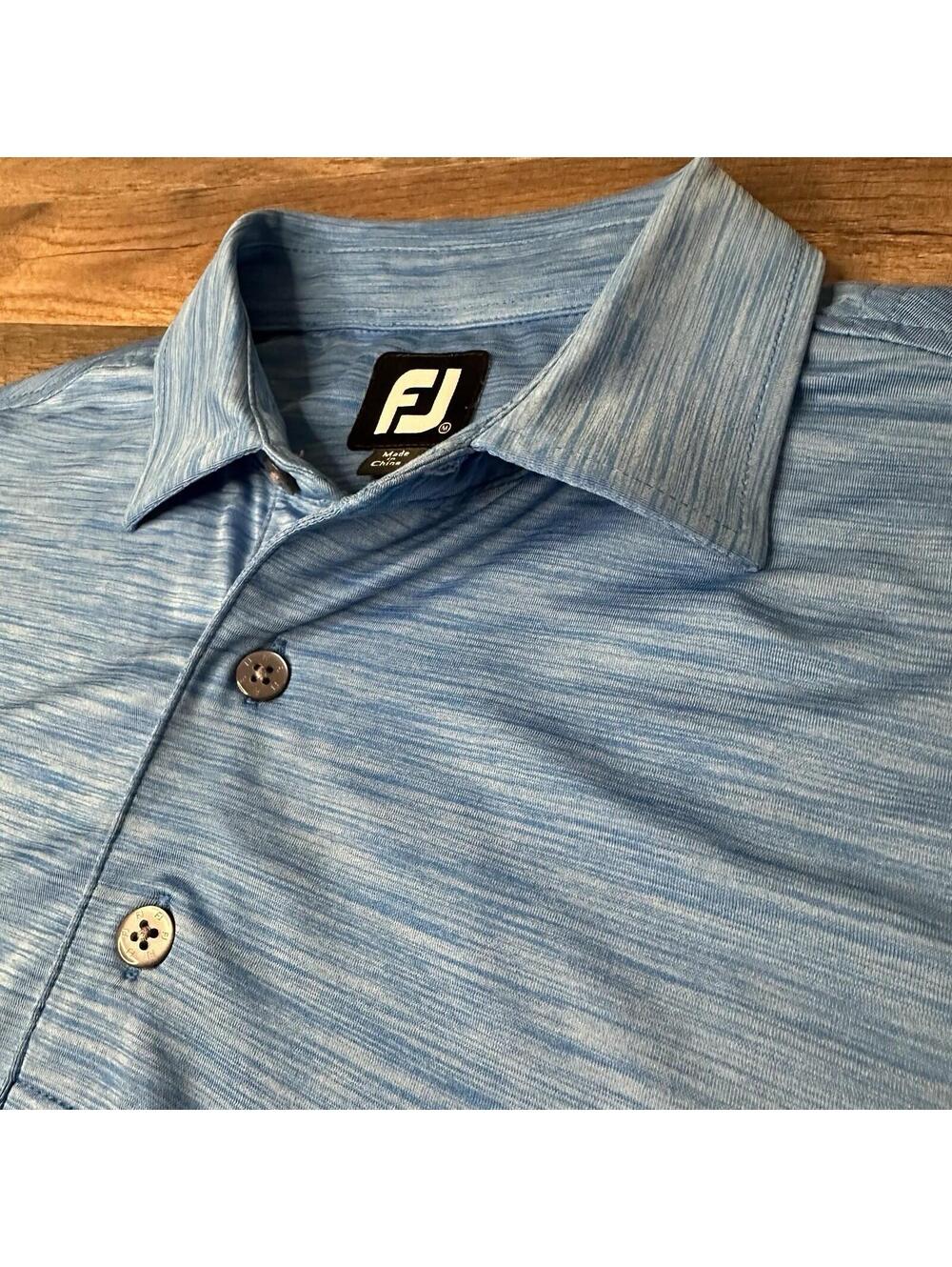 FootJoy FJ Performance Golf Shirt Blue Heather Lines Men's Medium Polo w/logo